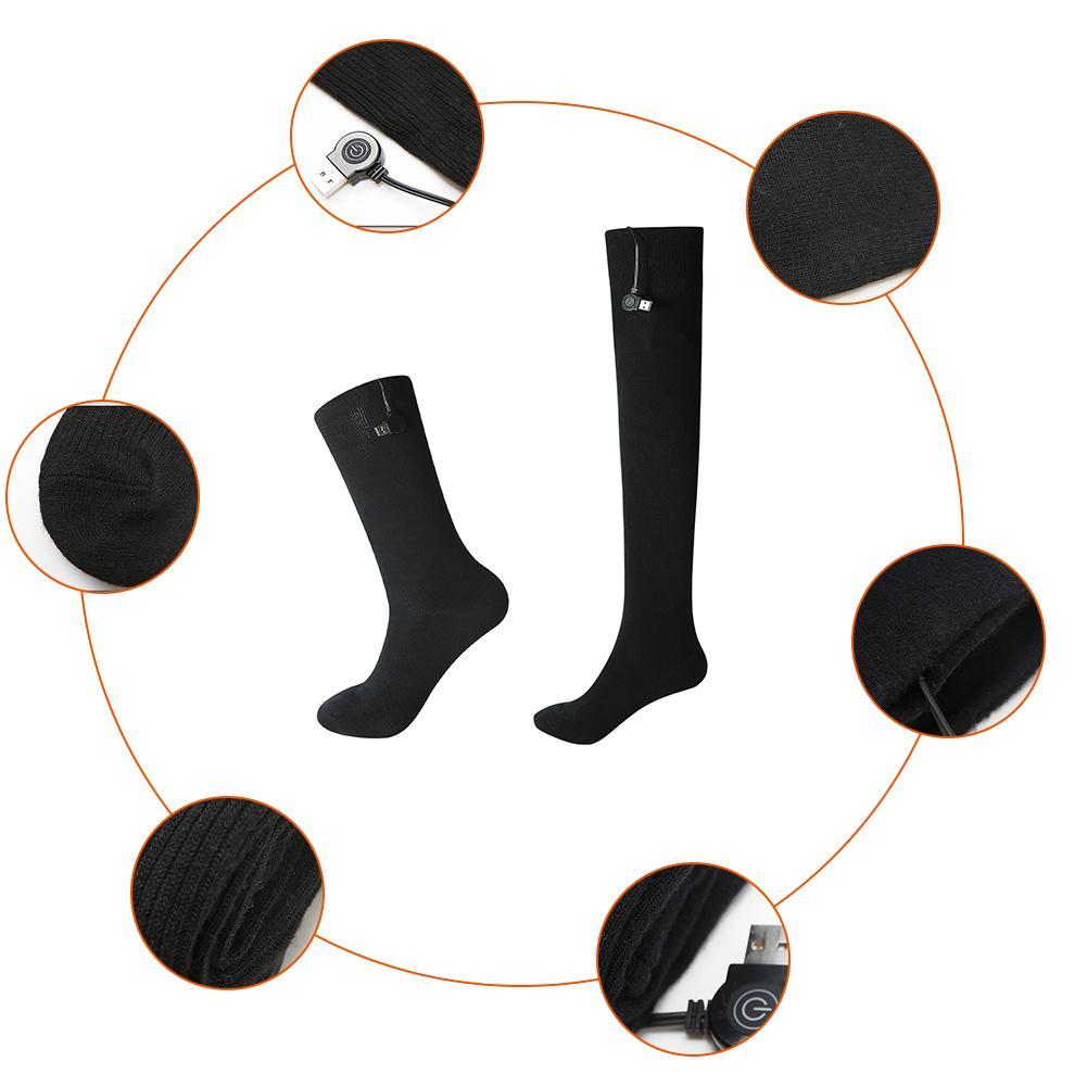 Chaussettes Chauffantes Noires - PRO, USB - Modèle Long