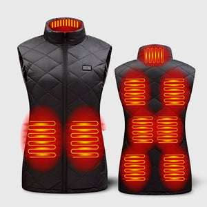 Gilet chauffant noir pour femme double contrôle avec 9 zones de chauffe Vêtement-chauffant.com