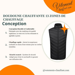 Doudoune chauffante 13 zones double contrôle – chaleur modulable | VETCHAUD™ - vetement chauffant