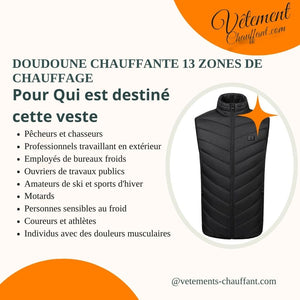 Doudoune chauffante 13 zones double contrôle – chaleur modulable | VETCHAUD™ - vetement chauffant