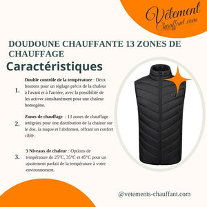 Doudoune chauffante 13 zones double contrôle – chaleur modulable | VETCHAUD™ - vetement chauffant