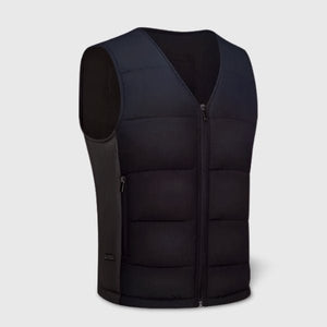 Veste chauffante noire 8 zones – dos, nuque et abdomen chauffés | VETCHAUD™ - vetement chauffant