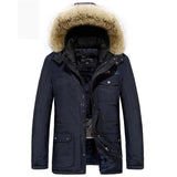 Blouson chauffant homme capuche fourrure bleu – élégance hivernale | VETCHAUD™ - vetement chauffant