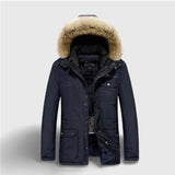 Blouson chauffant homme capuche fourrure bleu – élégance hivernale | VETCHAUD™ - vetement chauffant