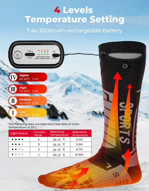Chaussette chauffante montagne — avant - pied et orteils, batterie 5 ou 7,4 V | VETCHAUD™ - vetement chauffant
