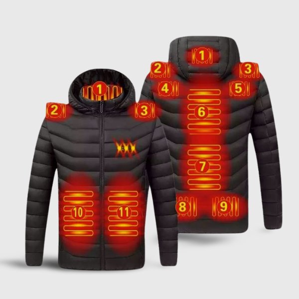 Doudoune chauffante noir 11 zones de chauffage | VETCHAUD™ Vêtement-chauffant.com M 