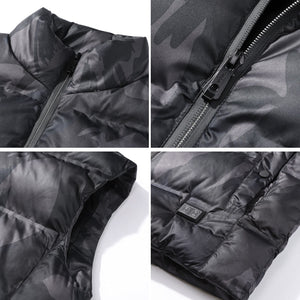 Gilet chauffant camouflage gris sans manches – 9 zones infrarouge | VETCHAUD™ - vetement chauffant