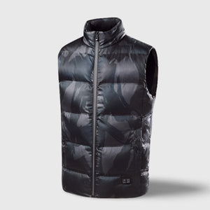 Gilet chauffant camouflage gris sans manches – 9 zones infrarouge | VETCHAUD™ - vetement chauffant