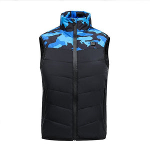 Gilet chauffant enfant camouflage bleu – 3 zones USB | VETCHAUD™ - vetement chauffant