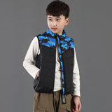 Gilet chauffant enfant camouflage bleu – 3 zones USB | VETCHAUD™ - vetement chauffant
