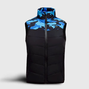 Gilet chauffant enfant camouflage bleu – 3 zones USB | VETCHAUD™ - vetement chauffant