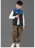 Gilet chauffant enfant camouflage bleu – 3 zones USB | VETCHAUD™ - vetement chauffant