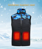 Gilet chauffant enfant camouflage bleu – 3 zones USB | VETCHAUD™ - vetement chauffant