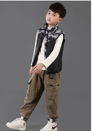 Gilet chauffant enfant camouflage gris – 3 zones infrarouge USB | VETCHAUD™ - vetement chauffant