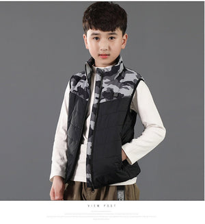 Gilet chauffant enfant camouflage gris – 3 zones infrarouge USB | VETCHAUD™ - vetement chauffant