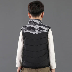 Gilet chauffant enfant camouflage gris – 3 zones infrarouge USB | VETCHAUD™ - vetement chauffant