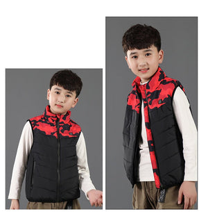Gilet chauffant enfant camouflage rouge – 3 zones USB | VETCHAUD™ - vetement chauffant