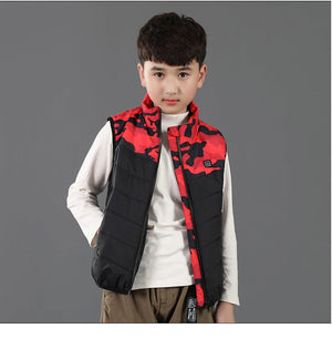 Gilet chauffant enfant camouflage rouge – 3 zones USB | VETCHAUD™ - vetement chauffant
