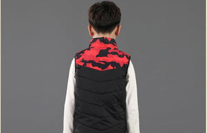 Gilet chauffant enfant camouflage rouge – 3 zones USB | VETCHAUD™ - vetement chauffant