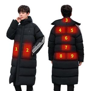 Manteau chauffant électrique long 9 zones – protection hivernale maximale | VETCHAUD™ - vetement chauffant