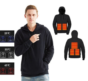 Sweat chauffant USB noir à capuche 5 zones – usage urbain quotidien | VETCHAUD™ - vetement chauffant