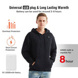 Sweat chauffant USB noir à capuche 5 zones – usage urbain quotidien | VETCHAUD™ - vetement chauffant