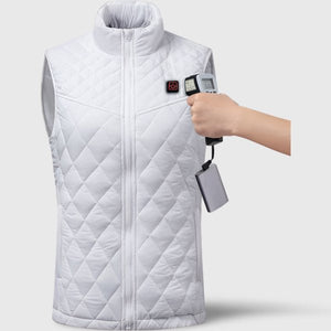 Veste chauffante blanche femme 5 zones – chaleur ciblée ventre et dos | VETCHAUD™ - vetement chauffant