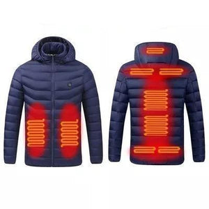 Veste chauffante bleue manches longues 9 zones – hiver actif | VETCHAUD™ - vetement chauffant