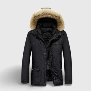 Veste chauffante capuche fourrure – élégance et chaleur jusqu'à –20°C | VETCHAUD™ - vetement chauffant