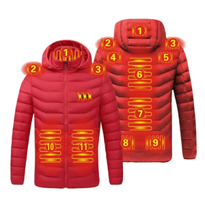 Veste chauffante électrique 11 zones manches longues rouge USB 5V | VETCHAUD™ - vetement chauffant