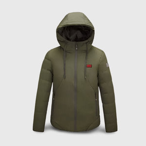 Veste chauffante homme kaki double contrôle 9 zones – nuque incluse | VETCHAUD™ - vetement chauffant