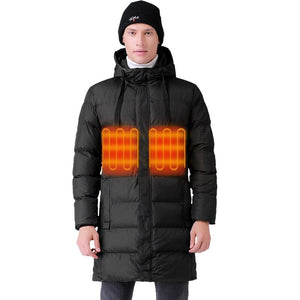 Veste chauffante longue noire 3 zones – protection urbaine hiver | VETCHAUD™ - vetement chauffant