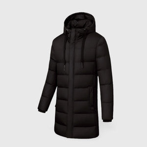 Veste chauffante longue noire 3 zones – protection urbaine hiver | VETCHAUD™ - vetement chauffant