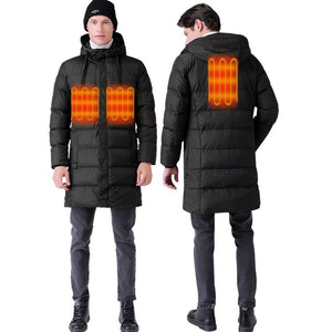 Veste chauffante longue noire 3 zones – protection urbaine hiver | VETCHAUD™ - vetement chauffant