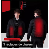 Veste chauffante manches longues unisexe 3 zones – noir ou rouge | VETCHAUD™ - vetement chauffant